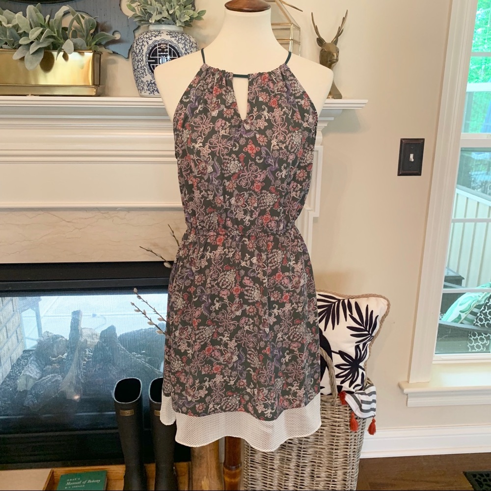 Harlowe & Graham Green Floral Halter Dress - EUC